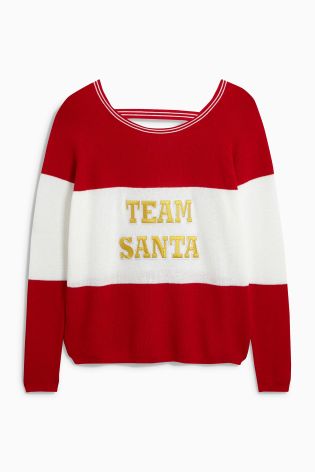 Red/White Novelty Team Santa Christmas Jumper